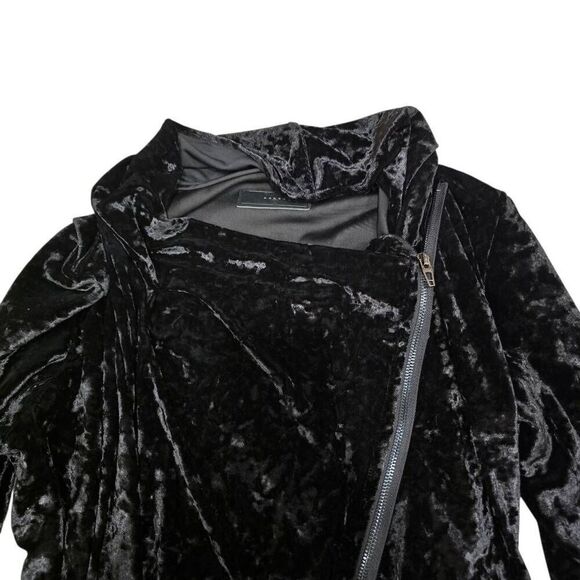 Blank NYC Black Crushed Velvet Asymmetric Zip Moto Jacket Women's Large - Picture 4 of 7
